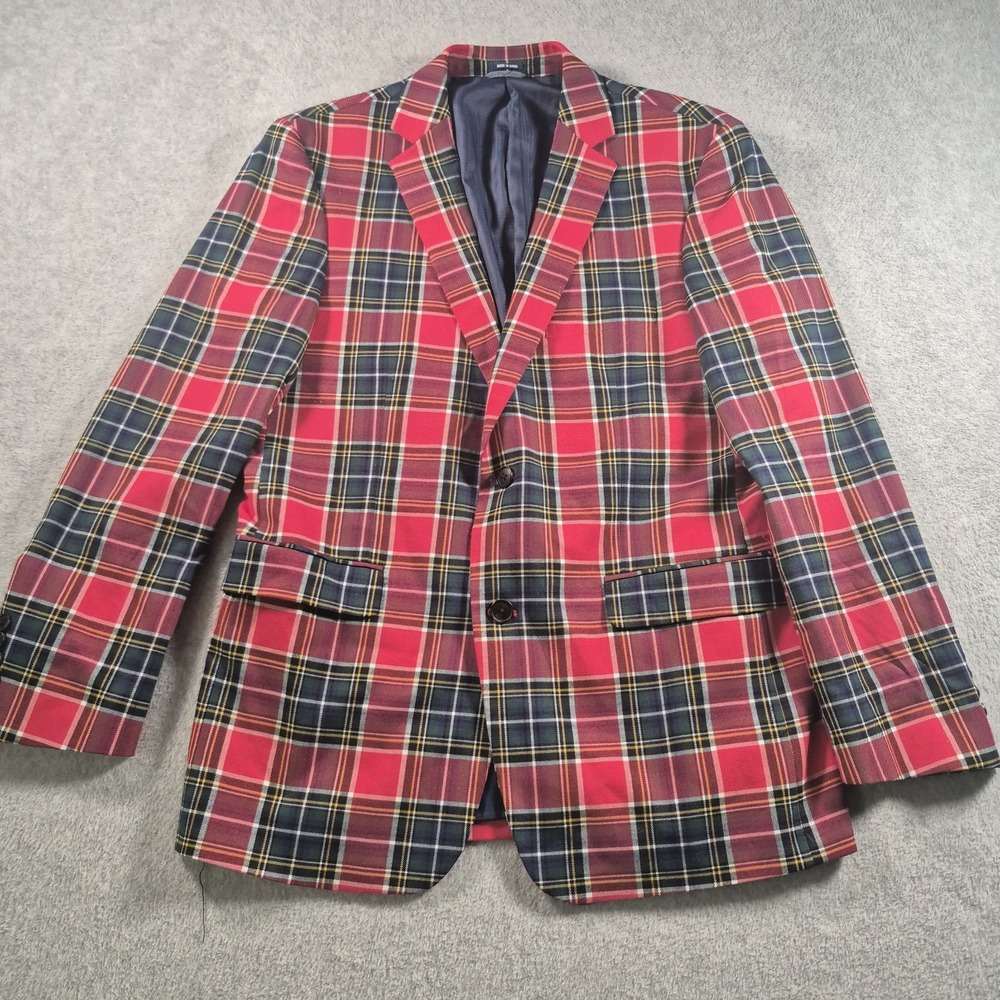 Crown and Ivy Mens Red Plaid Tartan Sport Coat Blazer Suit Jacket Holiday 40R